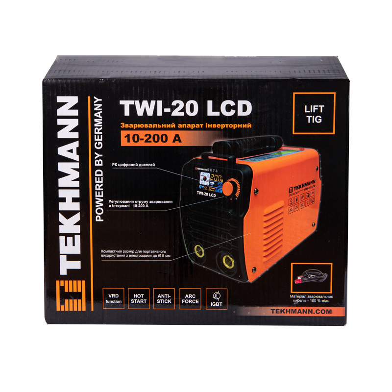 TEKHMANN Inverter welding machine TWI-20 LCD 200A 9.8kW 220-230V Hot start 3.5kg (850613)