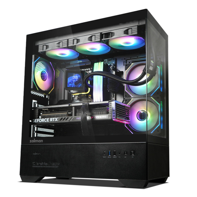 Zalman PC case Chronix without PSU, 1xUSB3.0, 1xUSB2.0, 1x Type C, 2x120mm ARGB Reverse, 1x120mm ARGB, VGA 410mm, LCS ready, TG Side/Front Panel, ATX, black (CHRONIXBLACK)