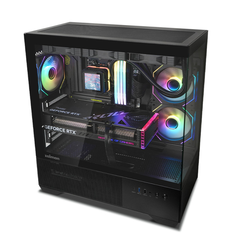 Zalman PC case Chronix without PSU, 1xUSB3.0, 1xUSB2.0, 1x Type C, 2x120mm ARGB Reverse, 1x120mm ARGB, VGA 410mm, LCS ready, TG Side/Front Panel, ATX, black (CHRONIXBLACK)