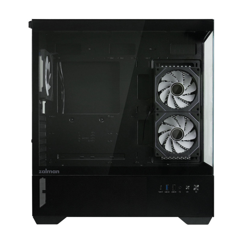 Zalman PC case Chronix without PSU, 1xUSB3.0, 1xUSB2.0, 1x Type C, 2x120mm ARGB Reverse, 1x120mm ARGB, VGA 410mm, LCS ready, TG Side/Front Panel, ATX, black (CHRONIXBLACK)