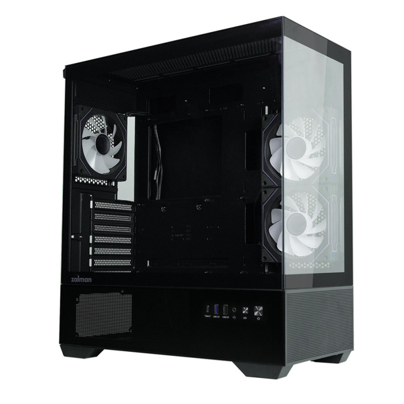 Zalman PC case Chronix without PSU, 1xUSB3.0, 1xUSB2.0, 1x Type C, 2x120mm ARGB Reverse, 1x120mm ARGB, VGA 410mm, LCS ready, TG Side/Front Panel, ATX, black (CHRONIXBLACK)