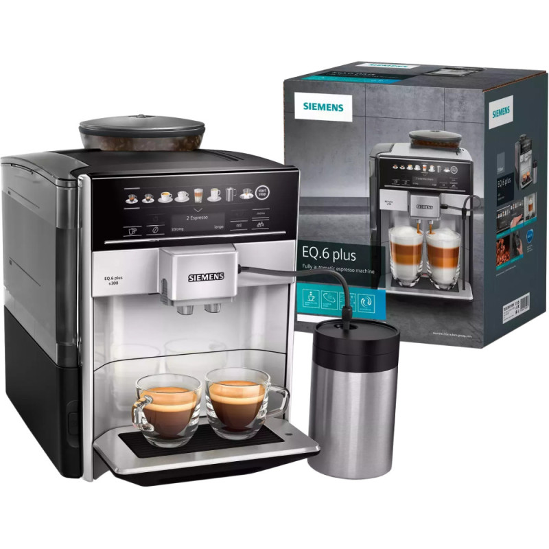 Siemens Siemens Coffee machine, 1.7L, auto capuchino maker, LED display, auto recipe-8, black-silver (TE653M11RW)