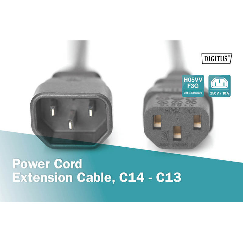 Digitus Power Cord extension cable, C14 - C13 M/F, 1.2m, H05VV-F3G 0.75qmm (AK-440201-012-S)