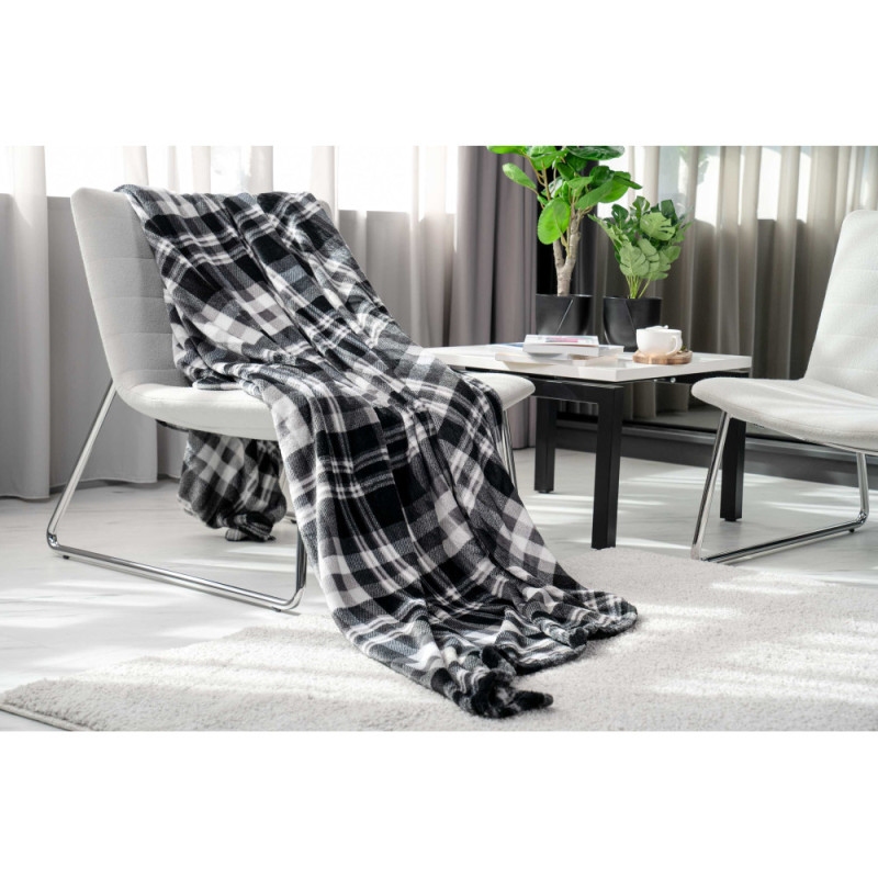 ARDESTO Flannel blanket, 200x220cm, grey check, 100% polyester (ART0102PB)