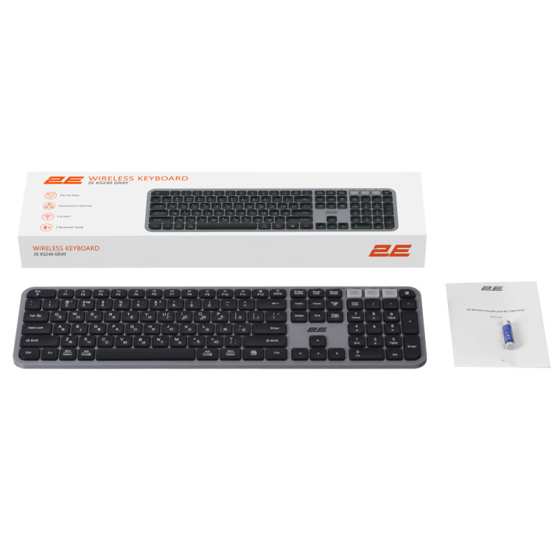 2E Keyboard membrane KS240 110key, WL/BT, EN/UK, grey-black (2E-KS240WG_UA)