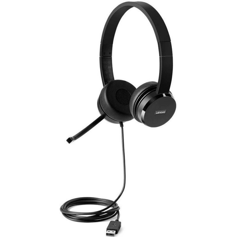 Lenovo Гарнитура ПК стерео On-ear 100, USB, 1.8м, черный (4XD0X88524)