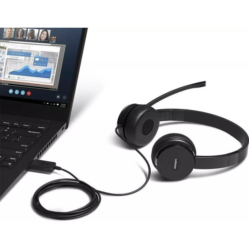 Lenovo Гарнитура ПК стерео On-ear 100, USB, 1.8м, черный (4XD0X88524)