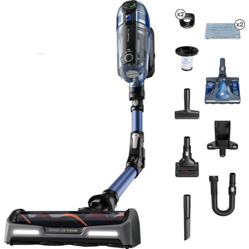 Rowenta Пилосос безпровідний XFORCE FLEX 14.60 AQUA, 200Вт, вологе прибирання, конт пил -0,9л, автон. робота до 70хв, НЕРА, чорно-синій (RH99C0WO)