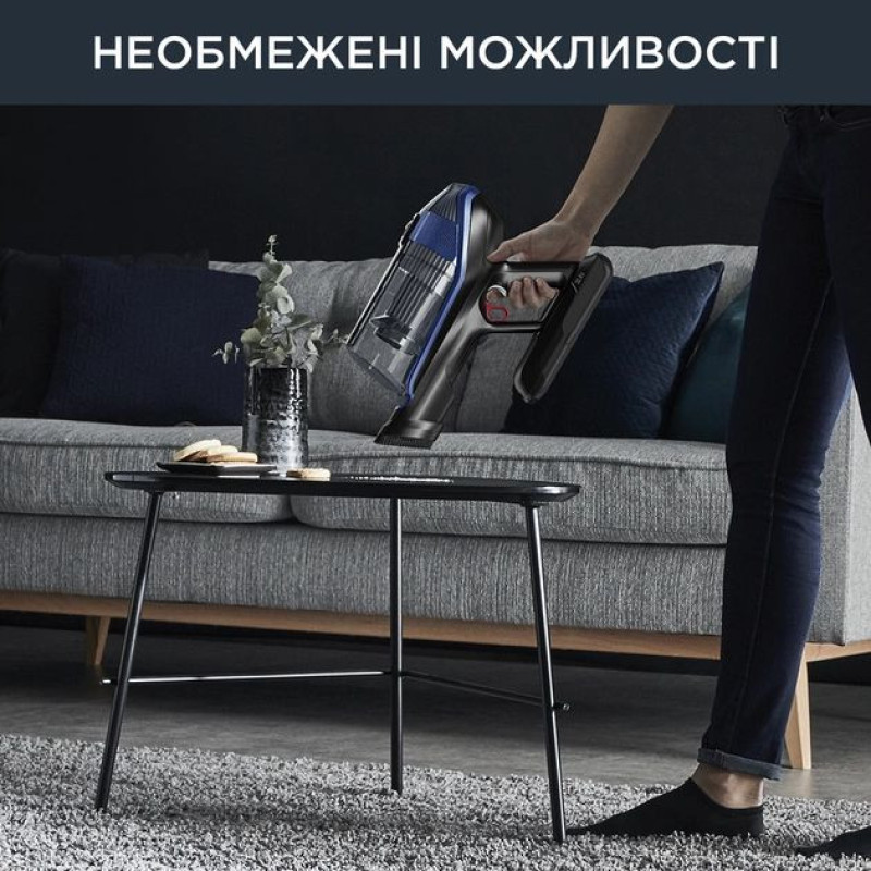 Rowenta Пилосос безпровідний XFORCE FLEX 14.60 AQUA, 200Вт, вологе прибирання, конт пил -0,9л, автон. робота до 70хв, НЕРА, чорно-синій (RH99C0WO)