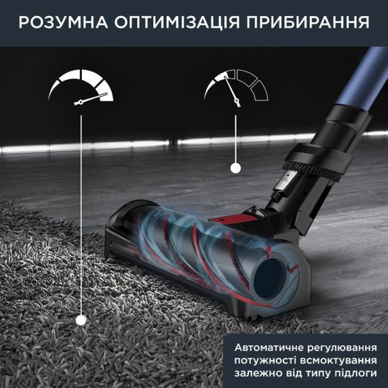 Rowenta Пилосос безпровідний XFORCE FLEX 14.60 AQUA, 200Вт, вологе прибирання, конт пил -0,9л, автон. робота до 70хв, НЕРА, чорно-синій (RH99C0WO)