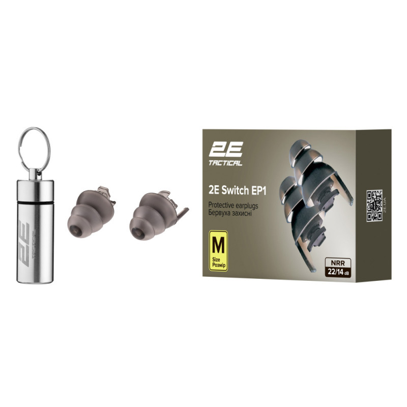 2E Tactical Protective earplugs Switch EP1 Black with a switch, size M, NRR 22/14 dB, passive (2E-EPWS1MBK)