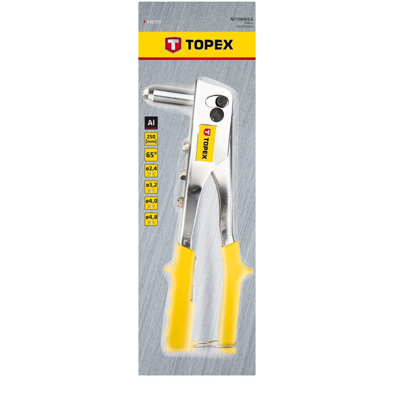 Topex Riveter, rivet 2.4,3.2,4.0,4.8mm, 255mm (43E707)