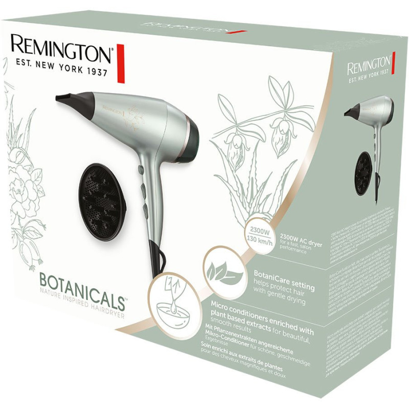 Remington Фен Botanicals, 2300Вт, режимов-3, дифузор, иониз-я, хол. обдув, мятный (AC5860)