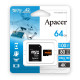 Apacer Карта памяти microSD 64GB C10 UHS-I U3 A2 R100/W80MB/s + SD (AP64GMCSX10U8-R)