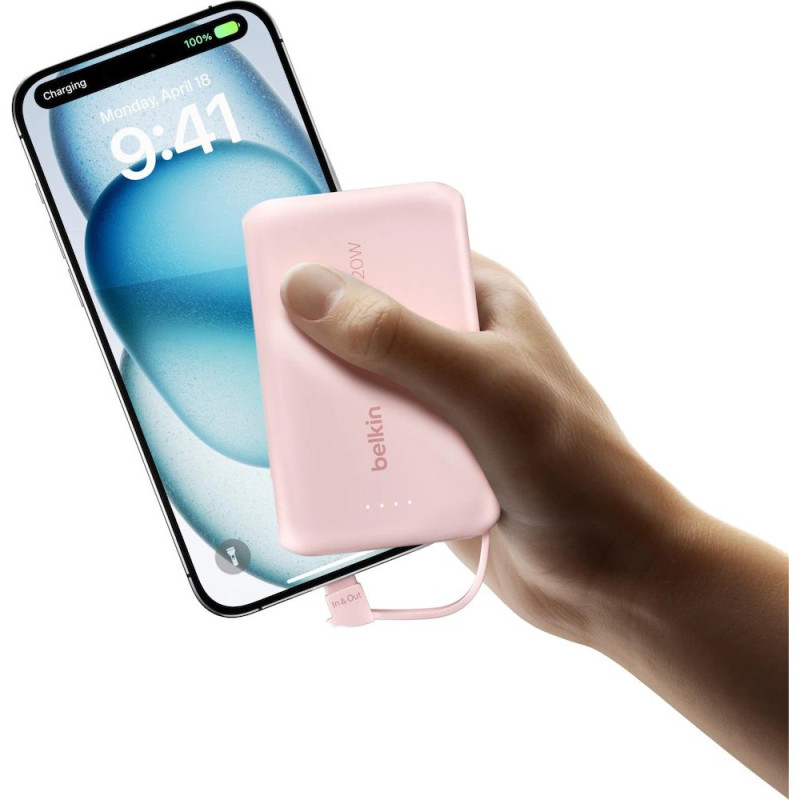 Belkin Power Bank 10000mAh, Integrated Cable USB-C, pink (BPB021HQPK)