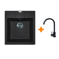 Adamant Kitchen set Brick, artificial stone, square, no drainboard, 460x515x200mm, bowl - 1, over-mounted, black + mixer (4824296209203)