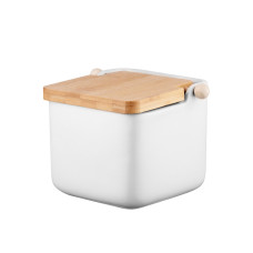 ARDESTO Sugar bowl Midori 12х12х11cm, 840ml, ceramic, bamboo, white (AR0907W)