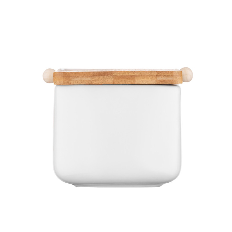 ARDESTO Sugar bowl Midori 12х12х11cm, 840ml, ceramic, bamboo, white (AR0907W)