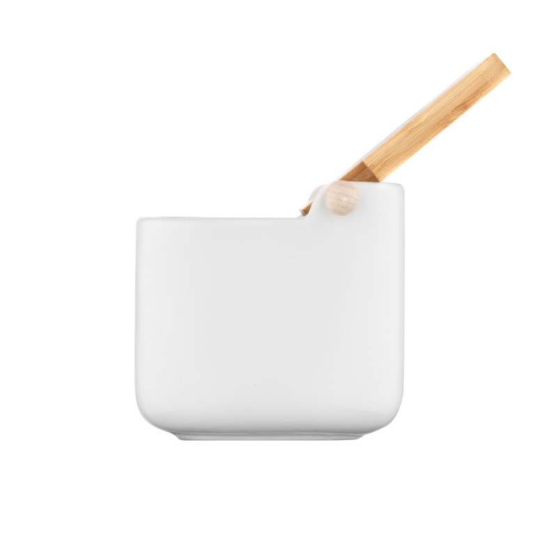 ARDESTO Sugar bowl Midori 12х12х11cm, 840ml, ceramic, bamboo, white (AR0907W)