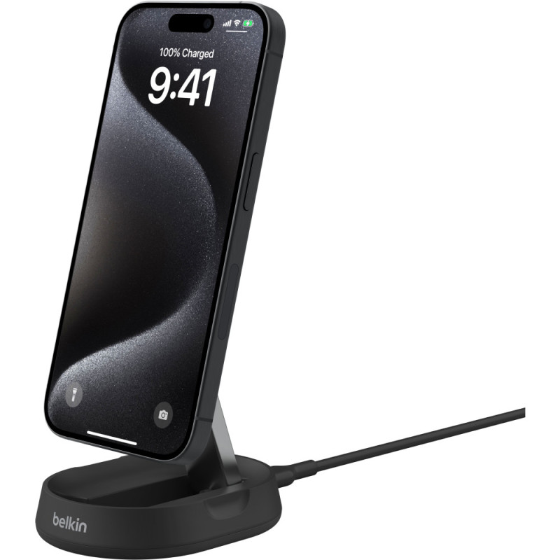Belkin Зарядное устройство безпроводное 15Вт Stand Magnetic Qi2, черный (WIA008VFBK)