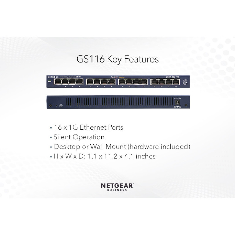 NETGEAR Комутатор GS116GE 16xGE, некерований