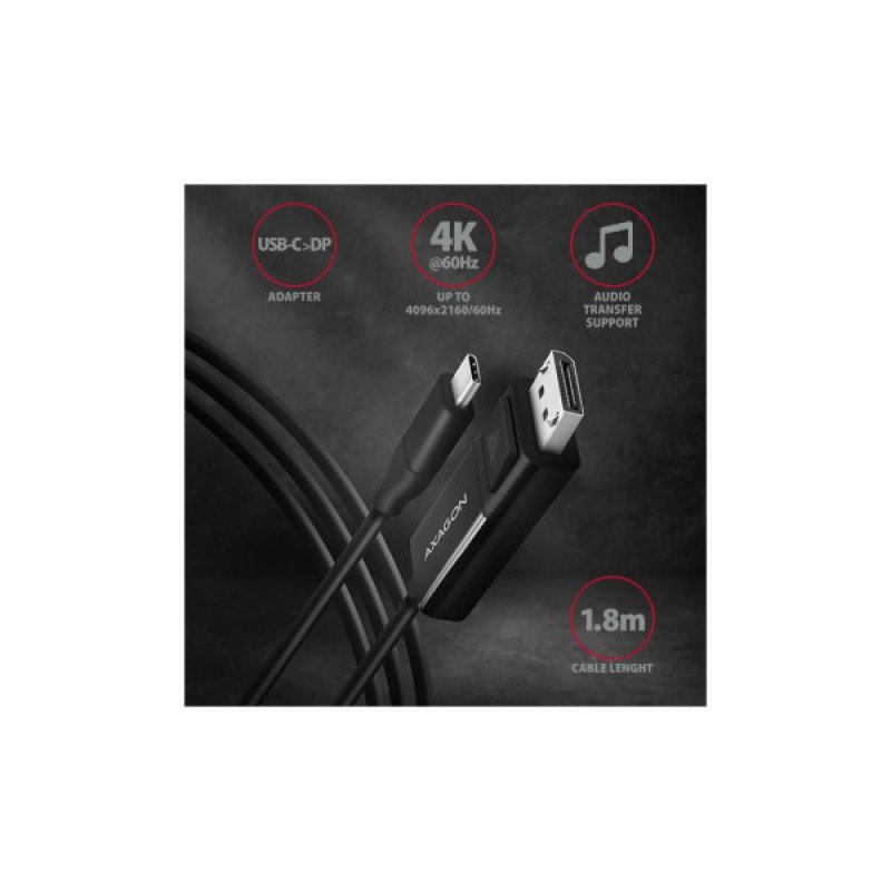 Кабель мультимедийный USB-C to DisplayPort M 1.8m 4K60Hz black AXAGON (RVC-DPC)