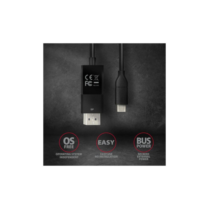 Кабель мультимедийный USB-C to DisplayPort M 1.8m 4K60Hz black AXAGON (RVC-DPC)