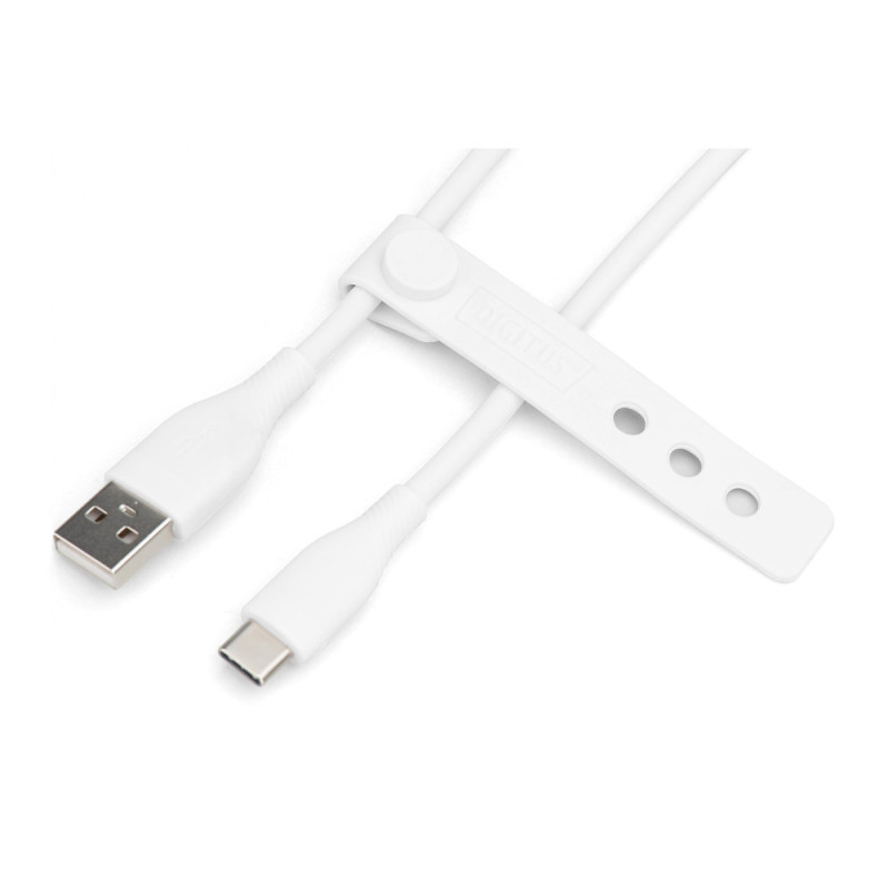 Digitus USB-C Silicone charging cable, USB-A - USB-C 2m, USB 2.0, 60W, white (AK-300340-020-W)