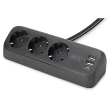 Digitus Блок розеток DIGITUS Office, 3xSchuko, 2xUSB-A, 1xUSB-C, 16A, 1.5м, вилка Schuko, чорний (DA-70625)