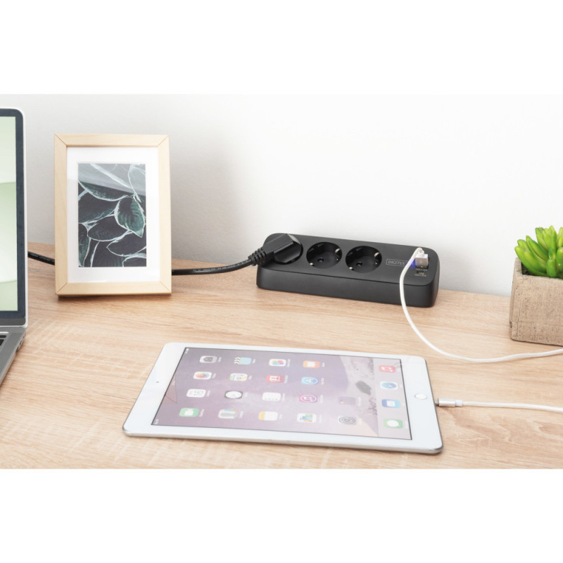 Digitus Блок розеток DIGITUS Office, 3xSchuko, 2xUSB-A, 1xUSB-C, 16A, 1.5м, вилка Schuko, чорний (DA-70625)