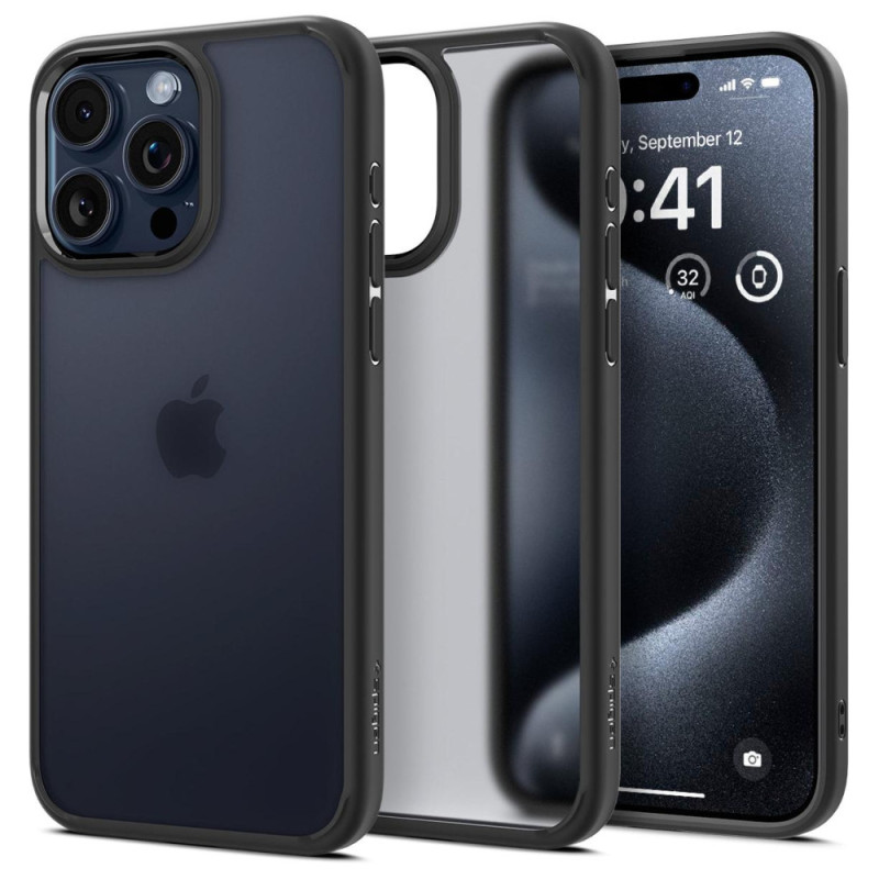 Spigen Case for iPhone 15 Pro Max, Ultra Hybrid, Frost Black (ACS06568)