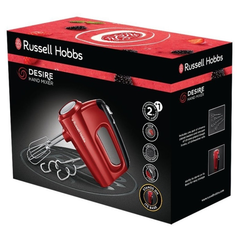 Russell Hobbs hand mixer Desire 350W, nozzles-4 beaters, turbo mode, red-black (24670-56)