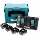 Makita Набор аккумуляторов + зарядное устройство 197156-9, LXT BL1840 x 4шт (18В, 4Ач) + DC18RD, кейс Makpac 3