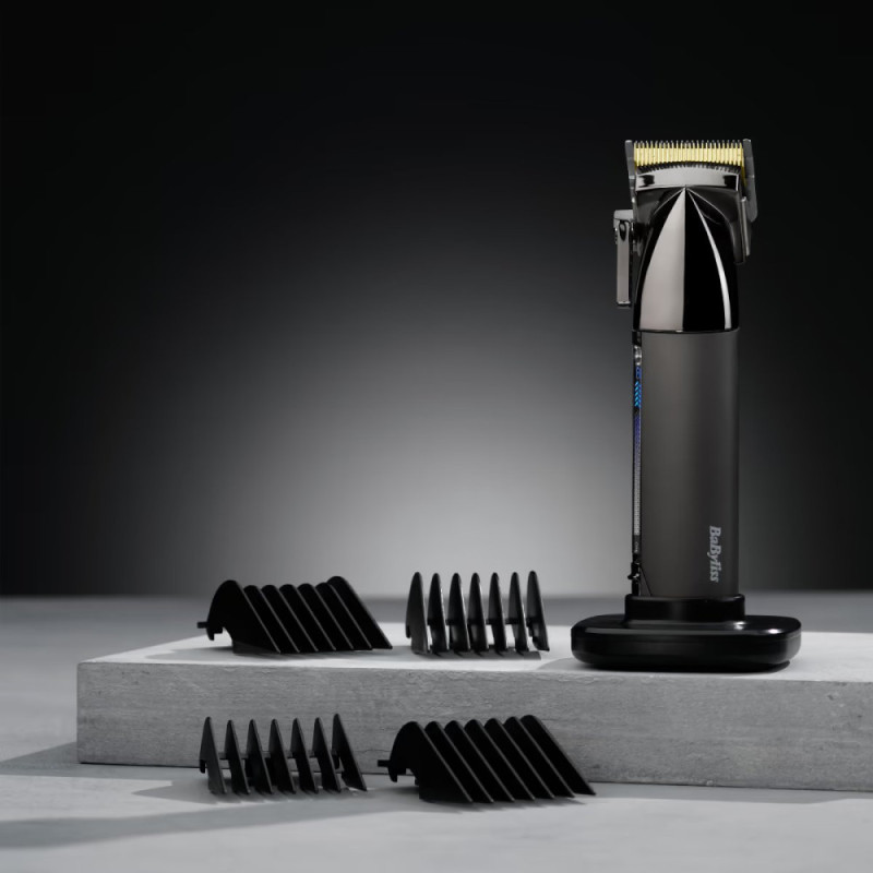 BaByliss hair clipper Super-X Metal Series, battery, nozzles-12, steel with graphite coating, black-silver (E991E)