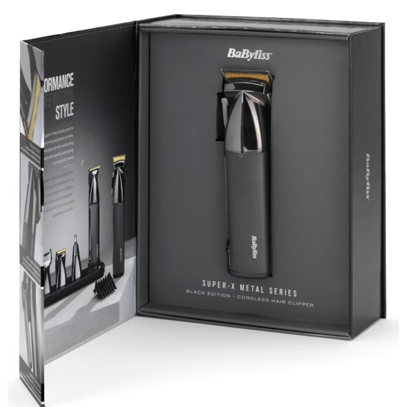 BaByliss hair clipper Super-X Metal Series, battery, nozzles-12, steel with graphite coating, black-silver (E991E)
