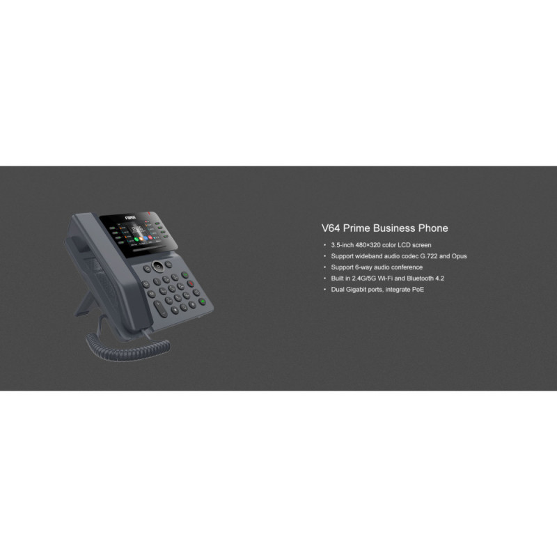 Fanvil IP-Phone V64 2xGE LAN, 1xUSB-A, BT, WiFi, SIP, VPN, PoE, 3.5  color screen