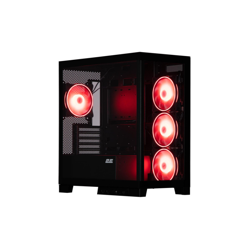 2E Gaming PC case Fantom GK701B without PSU, 2xUSB3.0, 1xUSBType-C, 4x120mm ARGB, VGA 400mm, LCS ready, controller with remote, TG Side/Front Panel, mATX, black (2E-GK701B)