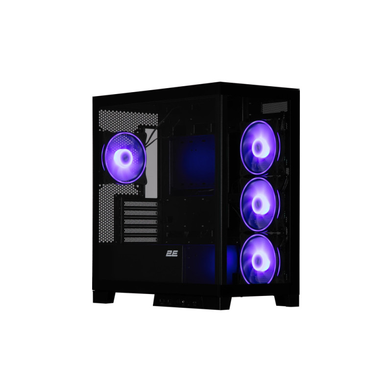 2E Gaming PC case Fantom GK701B without PSU, 2xUSB3.0, 1xUSBType-C, 4x120mm ARGB, VGA 400mm, LCS ready, controller with remote, TG Side/Front Panel, mATX, black (2E-GK701B)