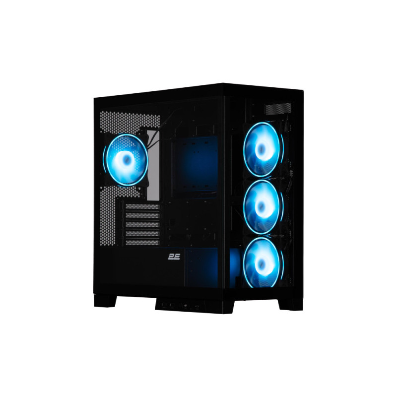 2E Gaming PC case Fantom GK701B without PSU, 2xUSB3.0, 1xUSBType-C, 4x120mm ARGB, VGA 400mm, LCS ready, controller with remote, TG Side/Front Panel, mATX, black (2E-GK701B)