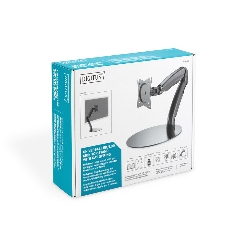 Digitus Table stand for LCD/LED monitor up to 27  flexible gas spring mount,max 6,5kg, VESA 100x100 (DA-90365)