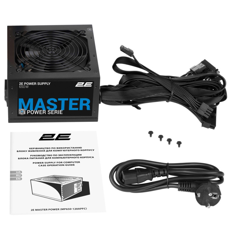 2E PSU Master Power (650W), >80%, 80+ White, 120mm, 1xMB 24pin(20+4), 1xCPU 8pin(4+4), 3xMolex, 5xSATA, 2xPCIe 8pin(6+2) (2E-MP650-120APFC)