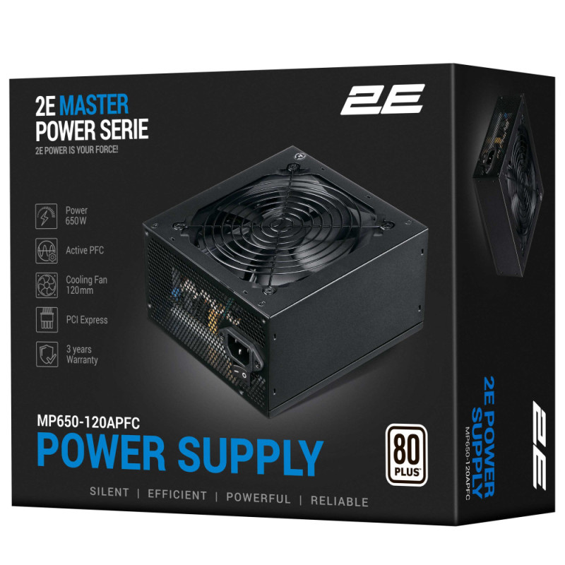 2E PSU Master Power (650W), >80%, 80+ White, 120mm, 1xMB 24pin(20+4), 1xCPU 8pin(4+4), 3xMolex, 5xSATA, 2xPCIe 8pin(6+2) (2E-MP650-120APFC)