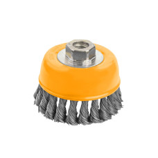 Tolsen Profi cup brush, end, 0.5mm interlaced wire, 75mm, M14 thread (77611)