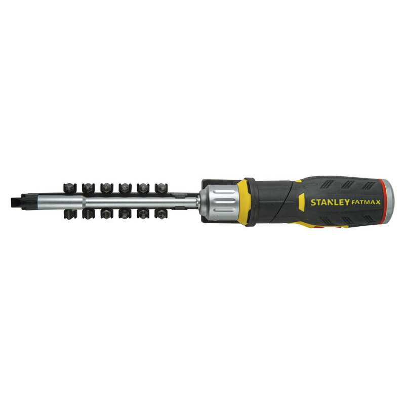 Stanley Викрутка FatMax, бітотримач реверсний 1/4", зберігання біт у рукоятці, 12 біт, SL, PH, PZ, Torx (FMHT0-62691)