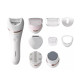 Philips Epilator 8000 series, rechargeable, tweezers.-32, dry+wet, nozzles-8, with backlight, white (BRE740/10)