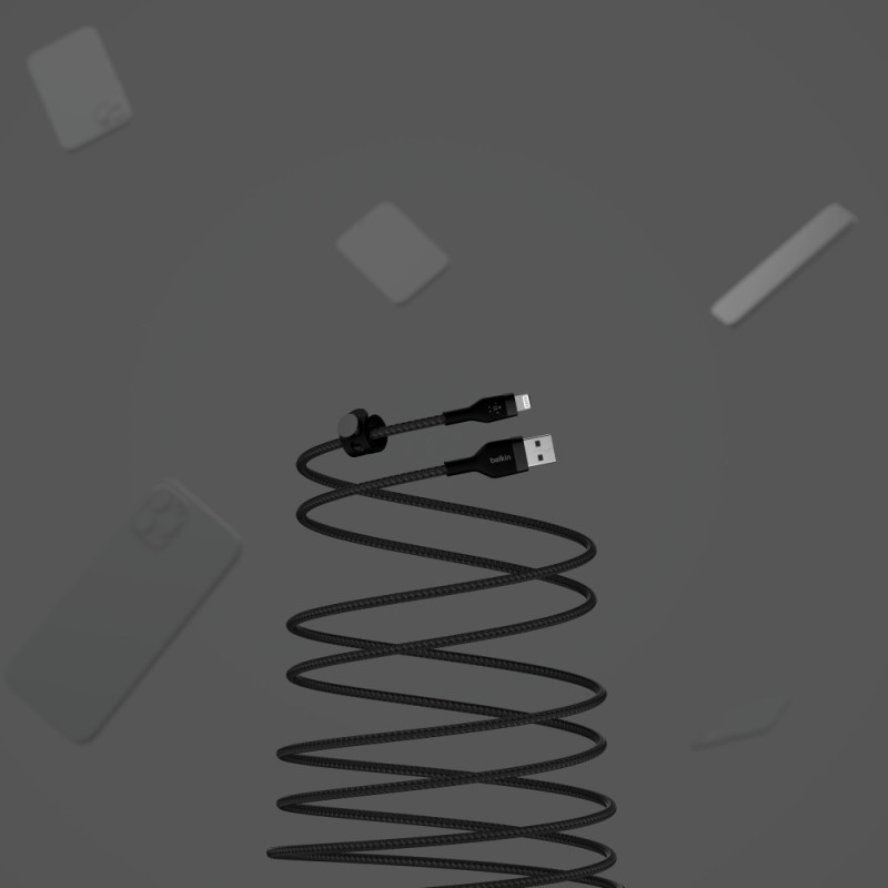 Belkin Cable USB-A - Lightning BRAIDED SILICONE, strap with magnet, 1m, black (CAA010BT1MBK)