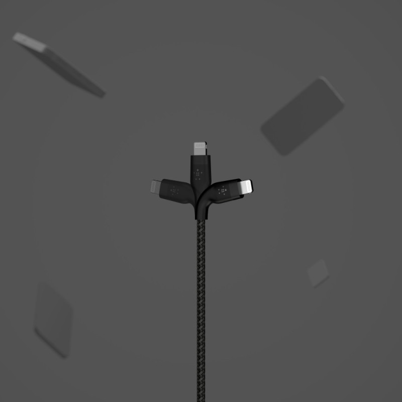Belkin Cable USB-A - Lightning BRAIDED SILICONE, strap with magnet, 1m, black (CAA010BT1MBK)
