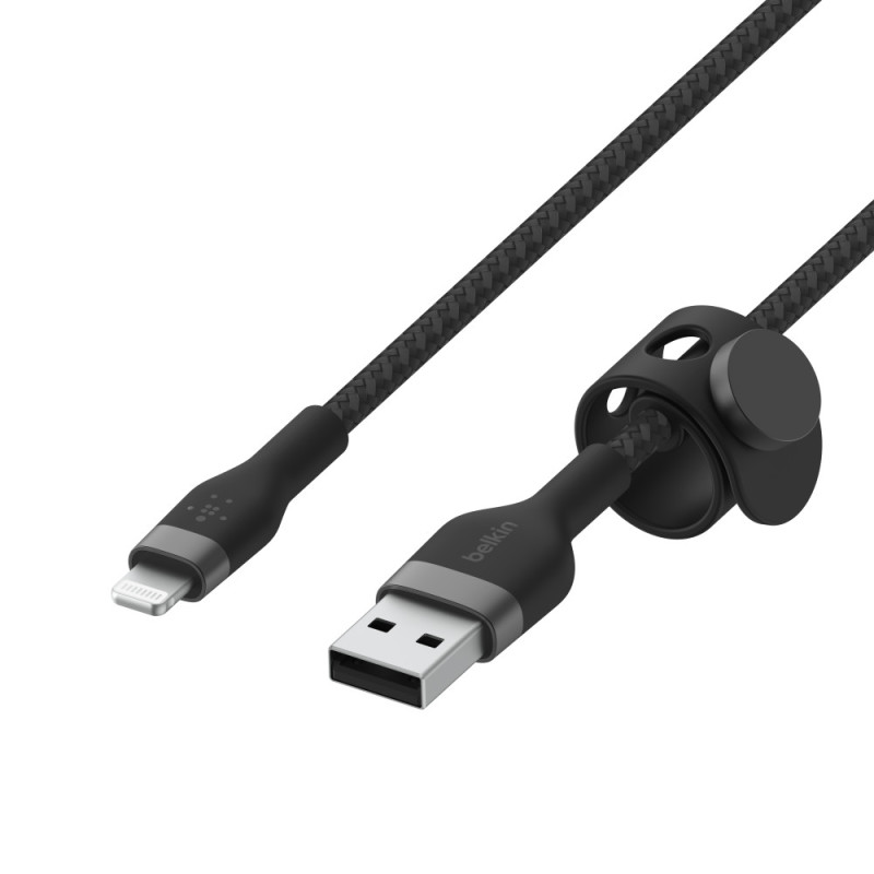 Belkin Cable USB-A - Lightning BRAIDED SILICONE, strap with magnet, 1m, black (CAA010BT1MBK)