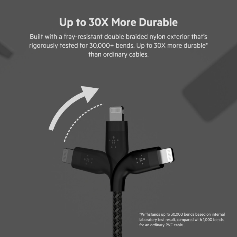 Belkin Cable USB-A - Lightning BRAIDED SILICONE, strap with magnet, 1m, black (CAA010BT1MBK)