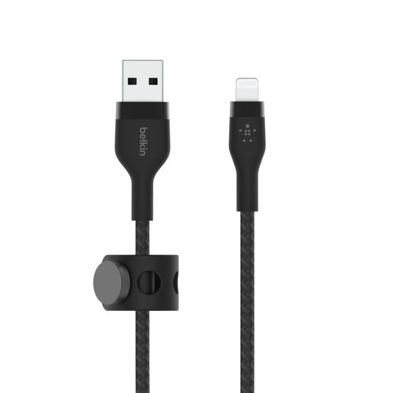 Belkin Cable USB-A - Lightning BRAIDED SILICONE, strap with magnet, 1m, black (CAA010BT1MBK)